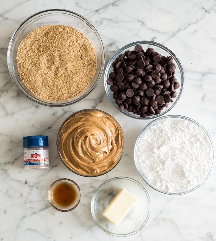 overhead photo of the ingredients in this peanut butter bars recipe