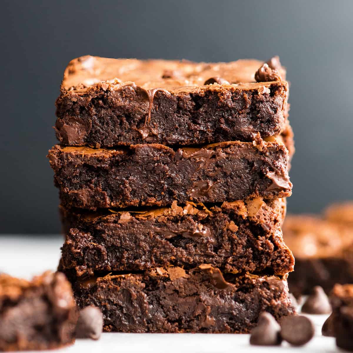 front view of a stack of four Paleo Flourless Brownies