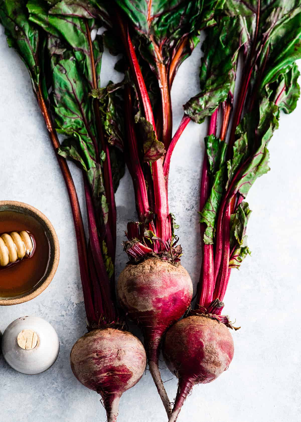overhead view of the ingredients in this Balsamic Roasted Beets Recipe