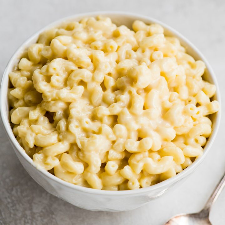 a white bowl full of Homemade Mac and Cheese Recipe