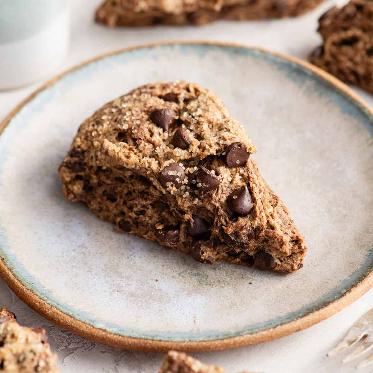 one chocolate scone on a plate