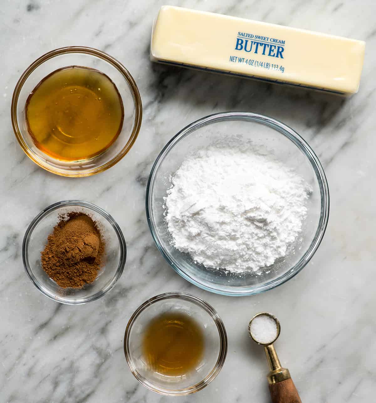 overhead view of the ingredients in this cinnamon honey butter recipe