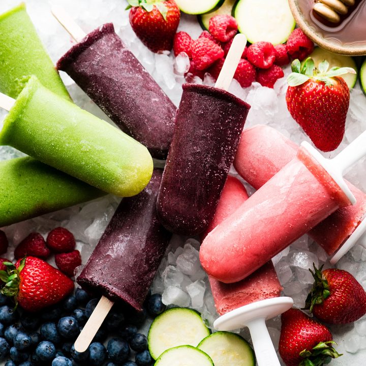 overhead view of different varieties of homemade popsicles 