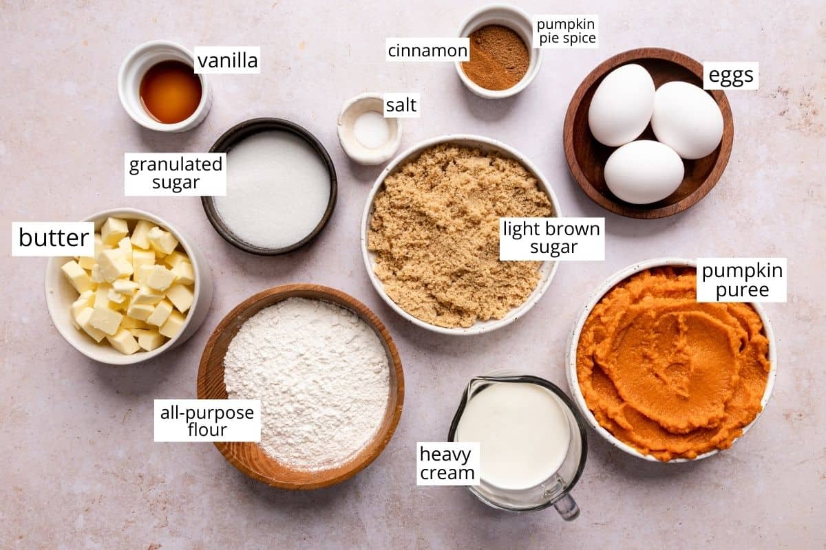 overhead view of the ingredients in this Pumpkin Pie Recipe