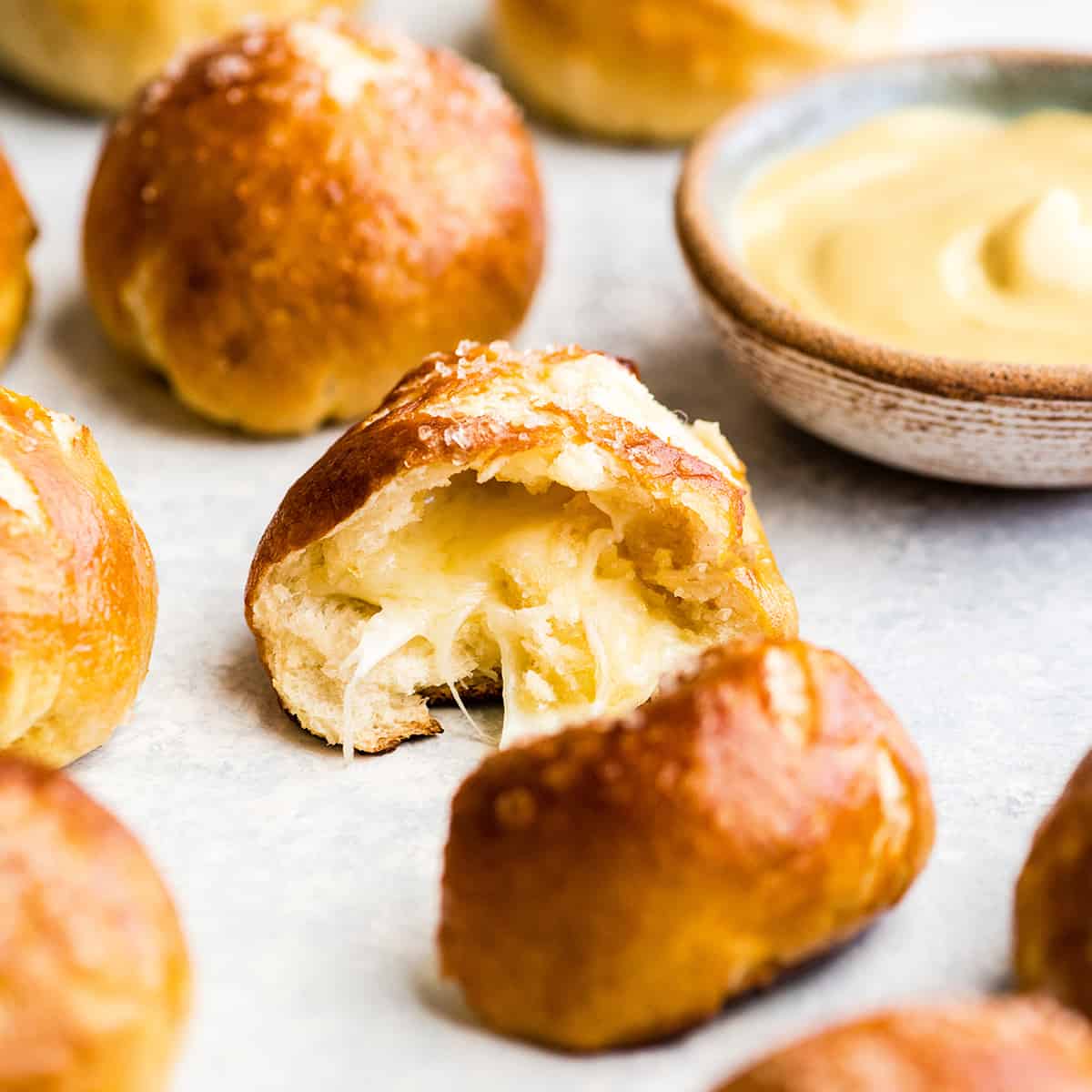 Easy Homemade Soft Pretzel Bites with Cheese Dip