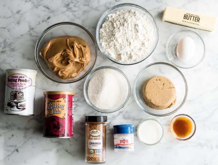 overhead view of the ingredients in this peanut butter cookie recipe