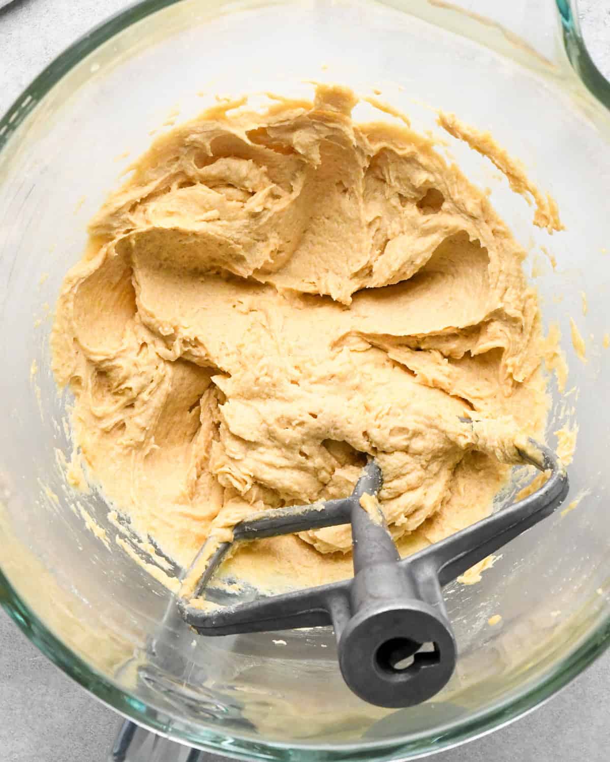 wet ingredients in this oatmeal cookie recipe beaten together in a mixing bowl with the paddle attachment