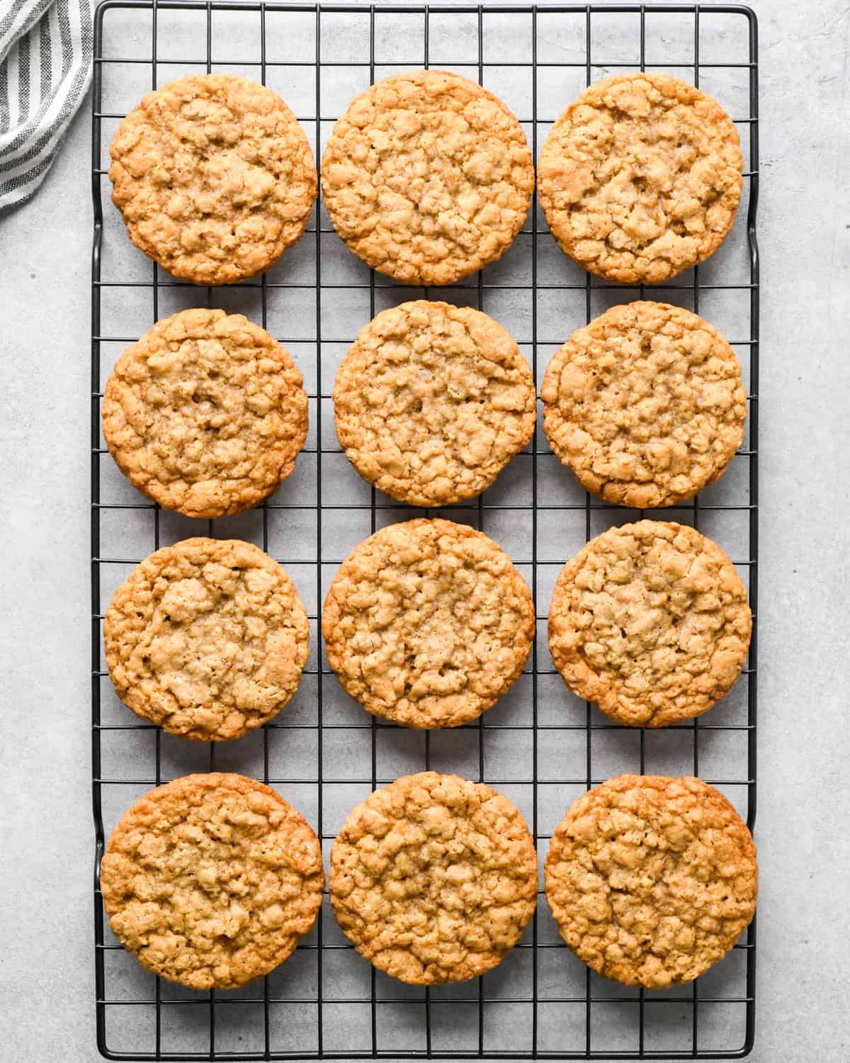 12 oatmeal cookies on a wire cooling rack