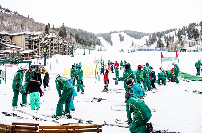 Checking in to Deer Valley Ski School for ski lessons