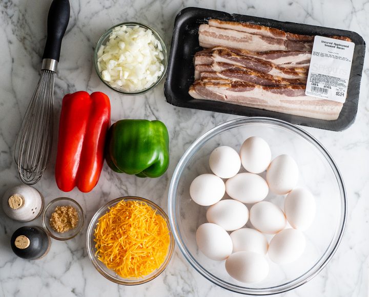 overhead view of the ingredients in this egg casserole recipe