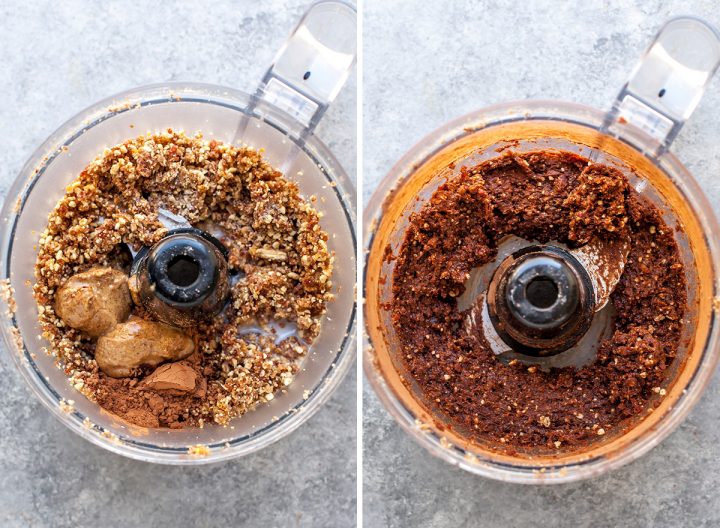 two overhead photos showing how to make energy balls