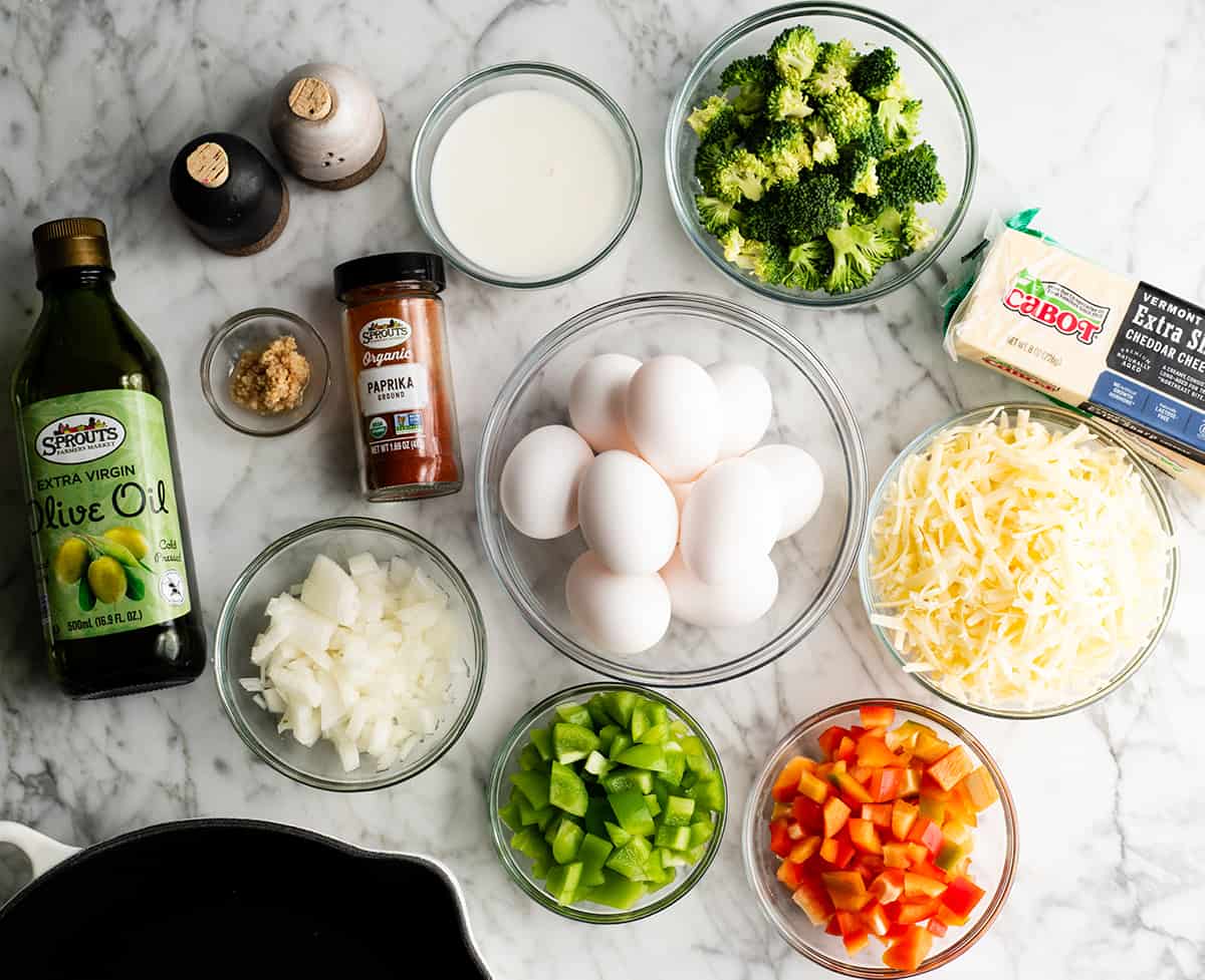 overhead view of the ingredients in this frittata recipe