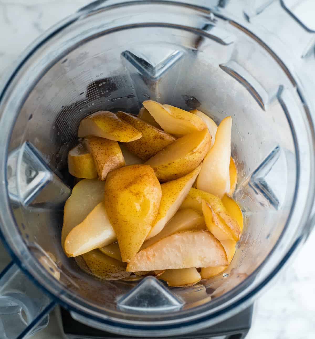 photo showing how to make pear baby food in a Vitamix blender