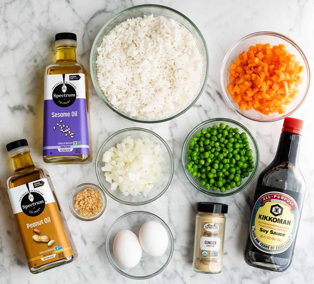 overhead view of the ingredients in this fried rice recipe