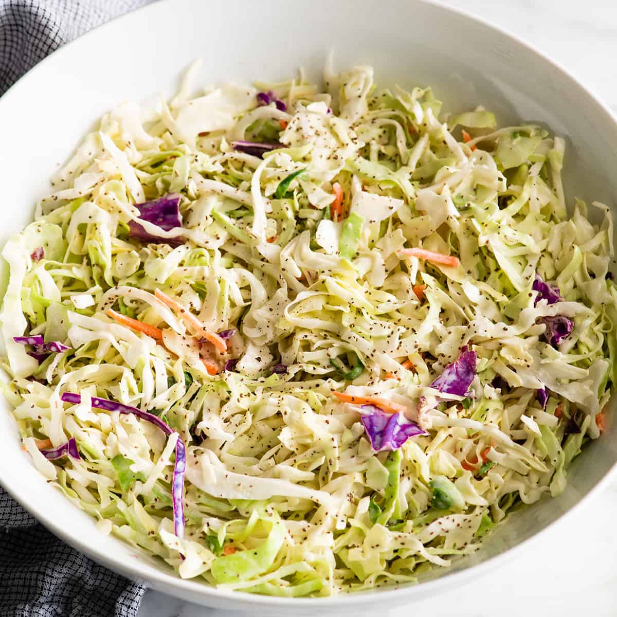 a large bowl of homemade coleslaw