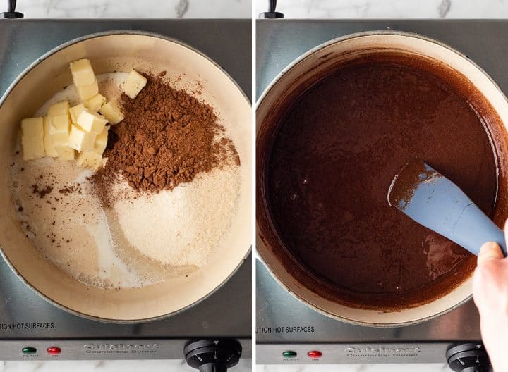 two overhead photos showing how to make no bake cookies
