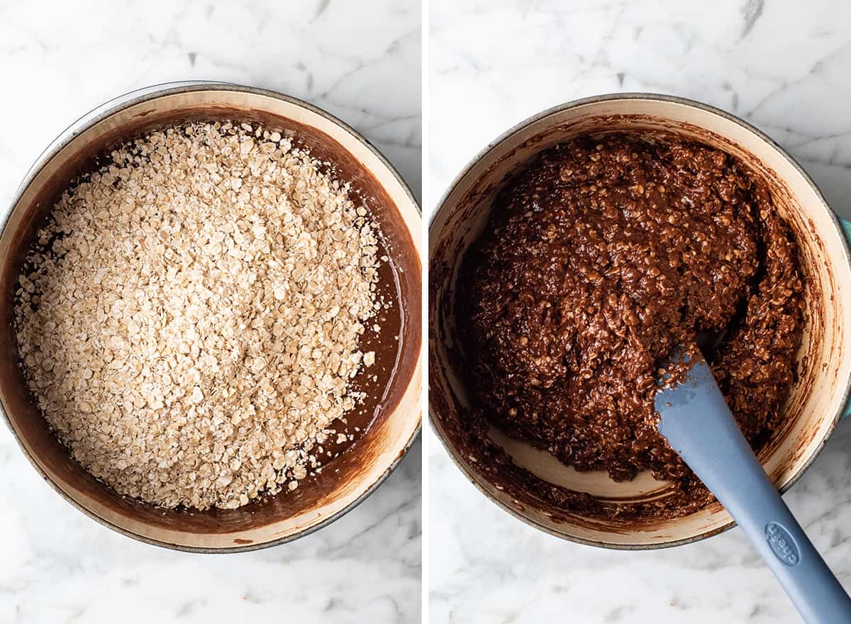 two overhead photos showing how to make no bake cookies