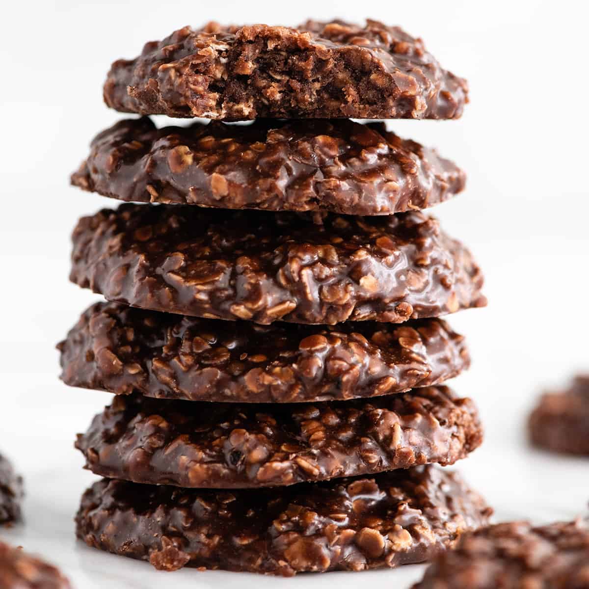 front view of a stack of 6 no bake cookies