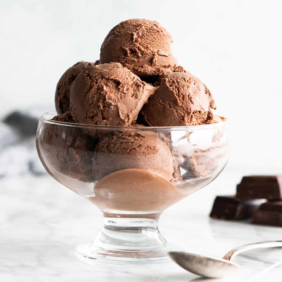 Front view of a bowl of chocolate ice cream