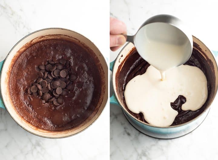 two photos showing how to make chocolate ice cream
