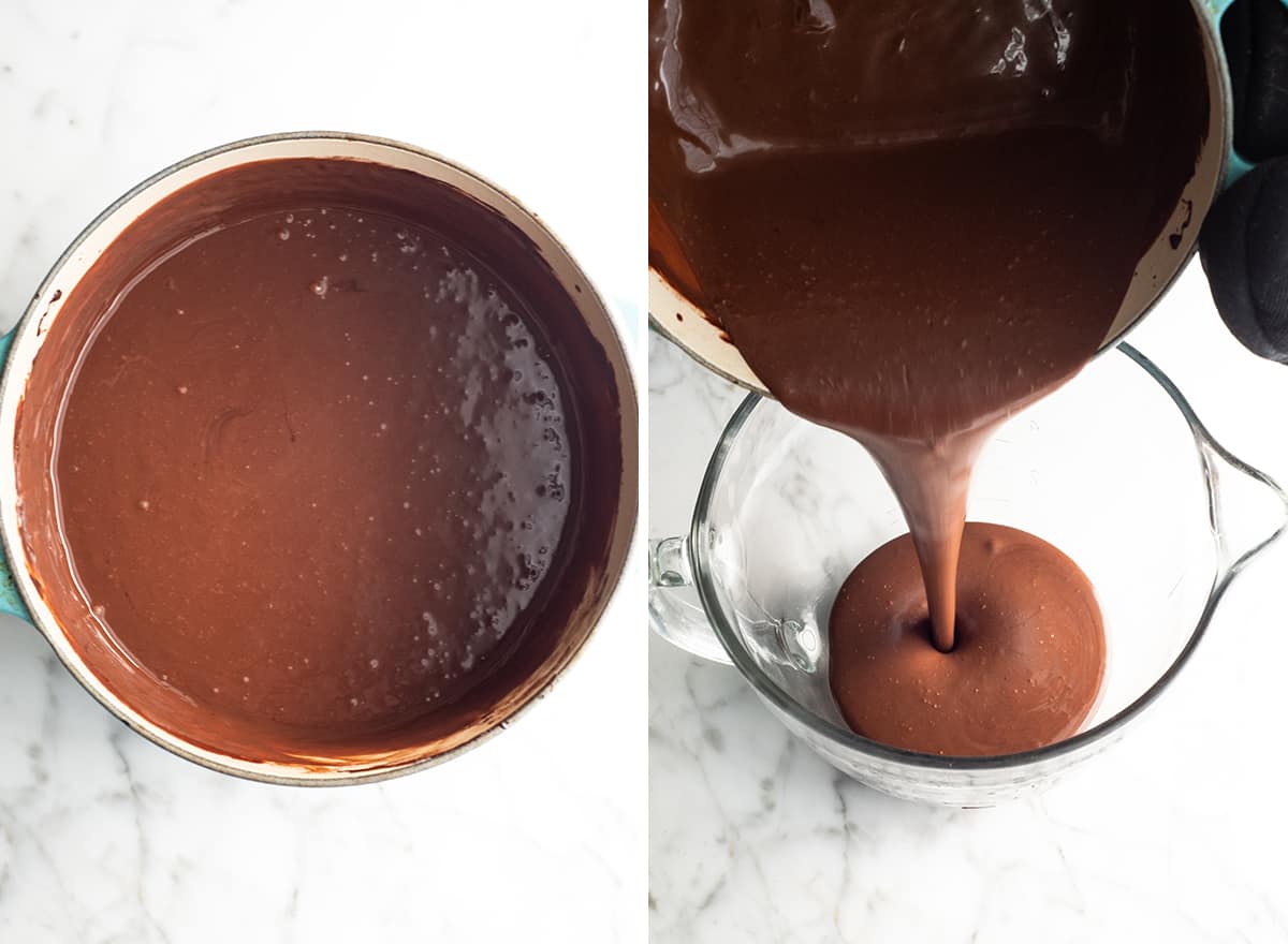two photos showing how to make homemade chocolate ice cream