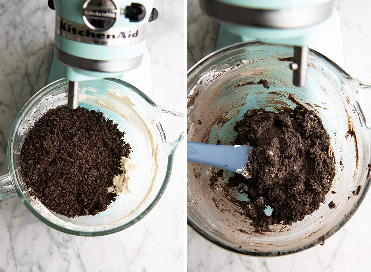 two overhead photos showing how to make Oreo balls