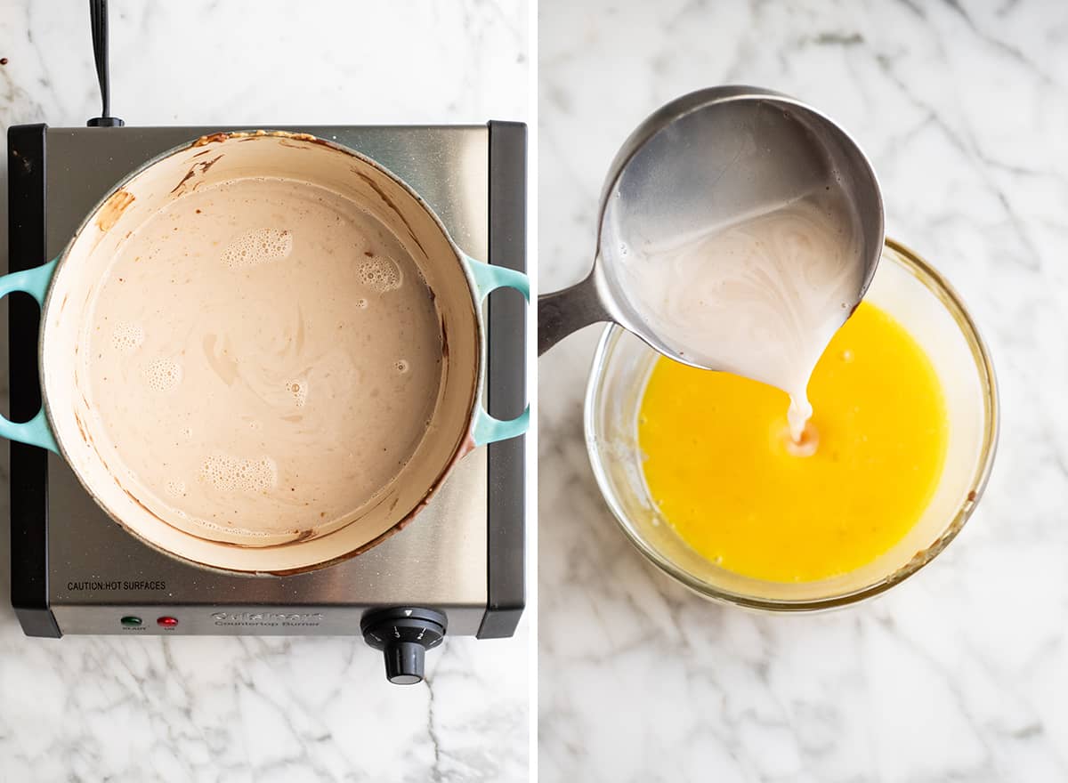 two overhead photos showing how to make Homemade Chocolate Peanut Butter Ice Cream