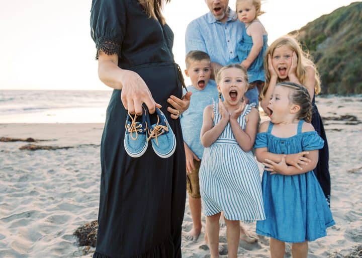 It's a boy! Pregnancy announcement photo and gender reveal with siblings. 