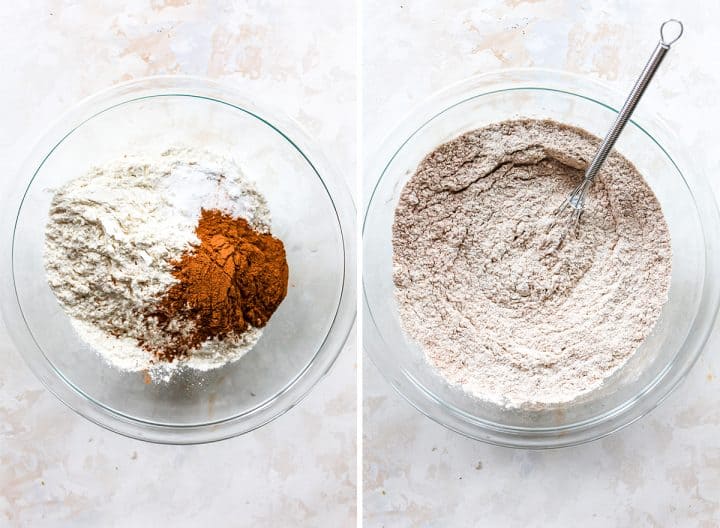 two overhead photos showing how to make Pumpkin Cake