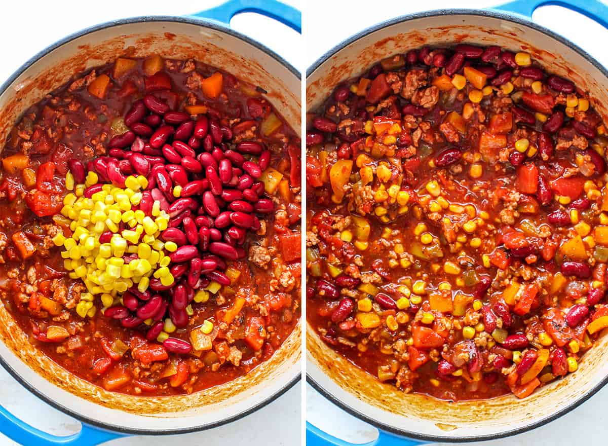 two overhead photos showing How to Make Turkey Chili