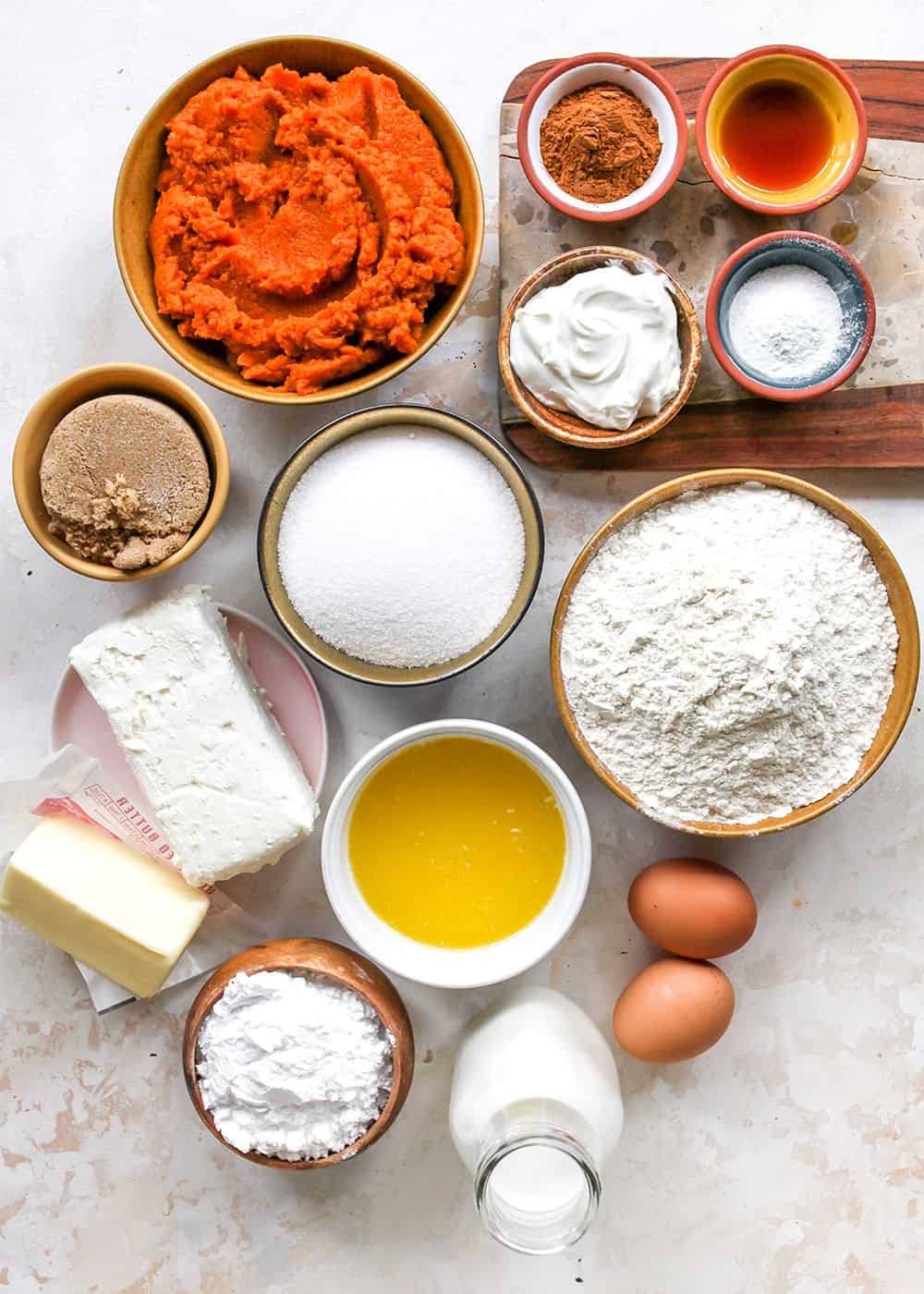 overhead view of the ingredients in this Pumpkin Cake recipe