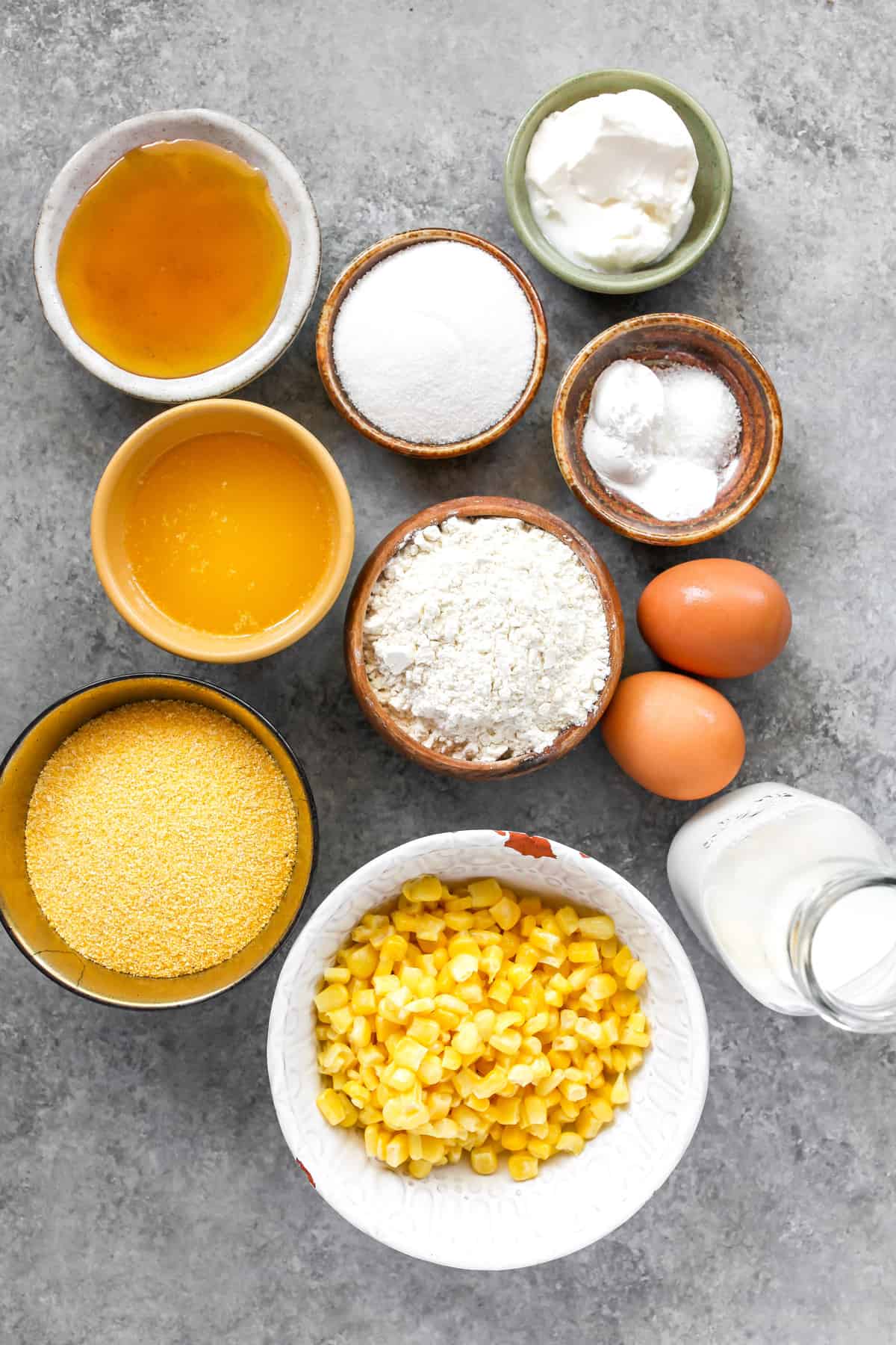 overhead view of the ingredients in this cornbread recipe