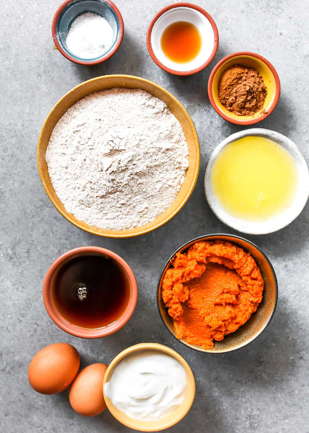 overhead view of the ingredients in this Healthy Pumpkin Muffin recipe