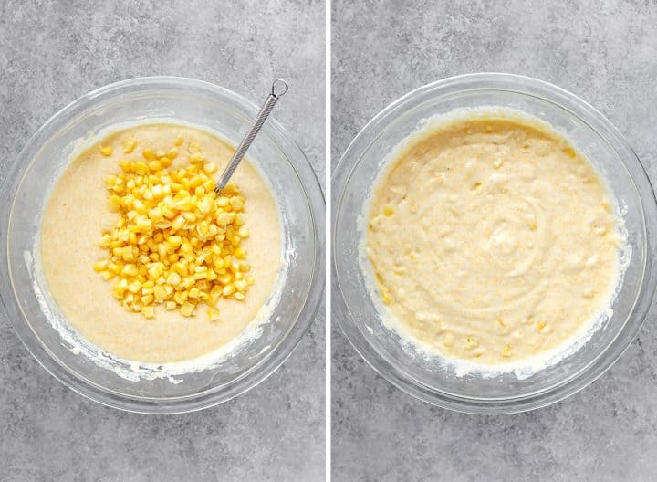 two overhead photos showing How to Make Cornbread
