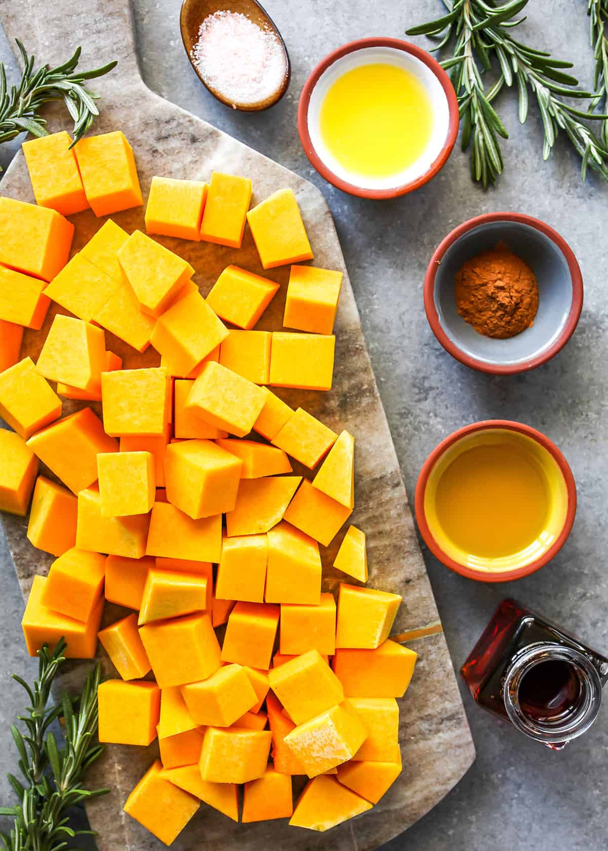 overhead view of the ingredients in this roasted butternut squash recipe