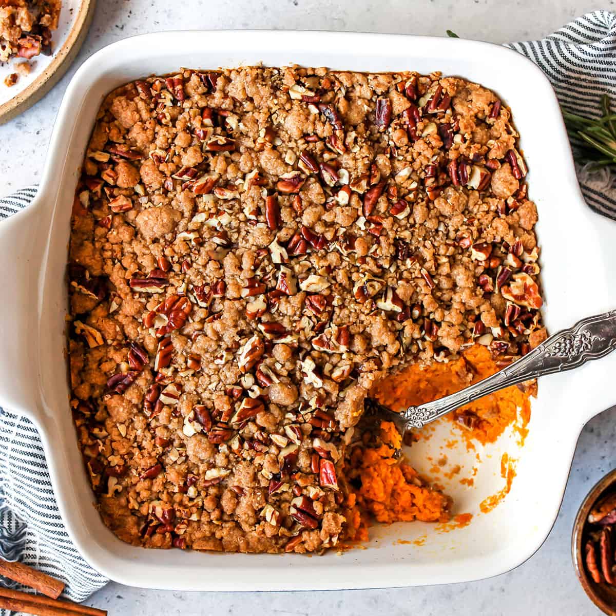 sweet potato casserole prepared for thanksgiving