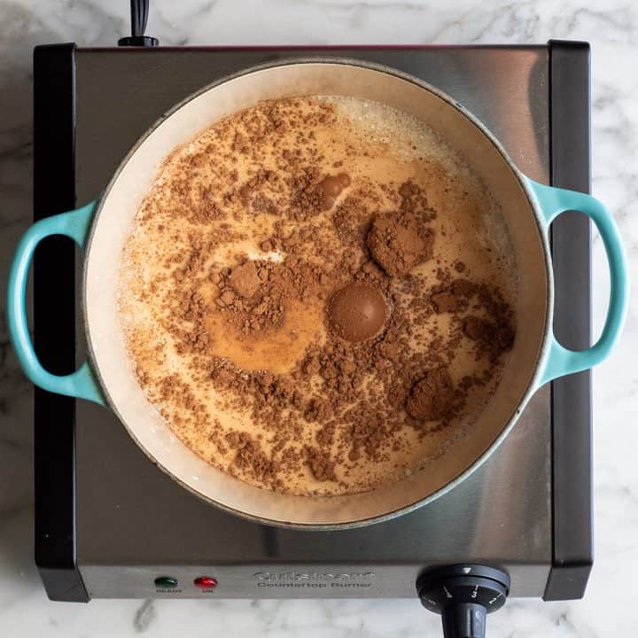 overhead photo showing how to make hot chocolate