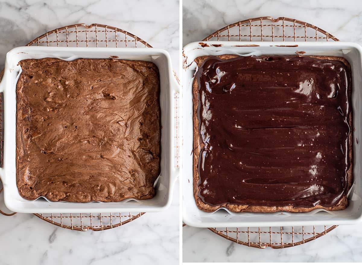 two overhead photos showing how to make Peppermint Brownies