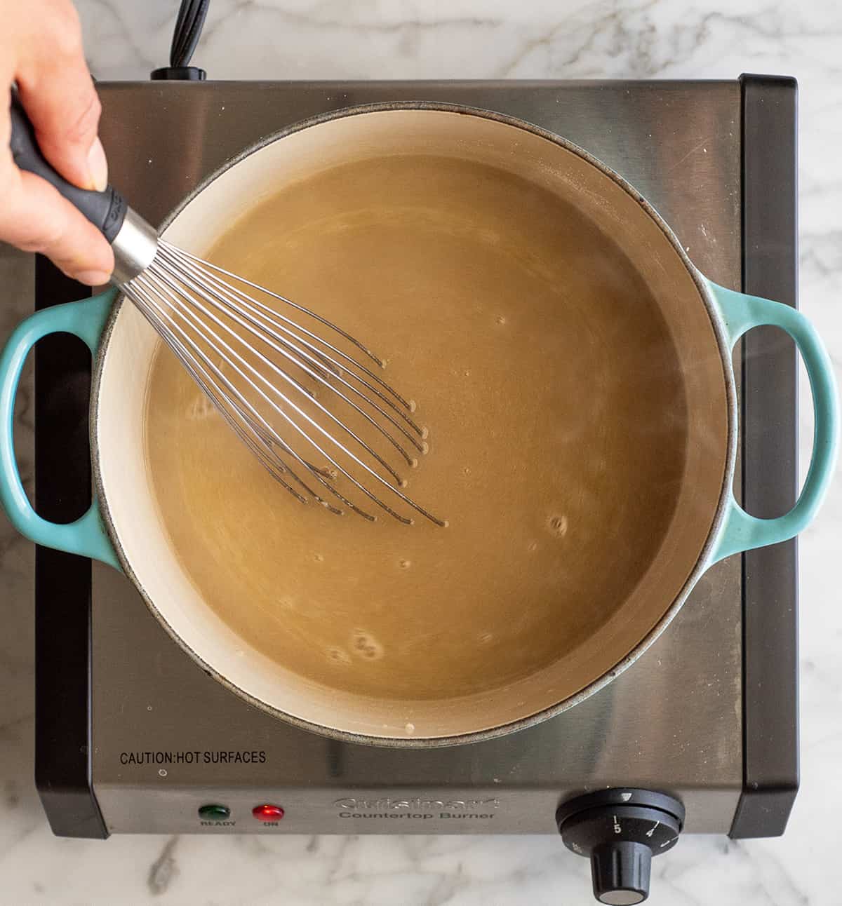 overhead photo showing How to make Turkey Gravy from Drippings
