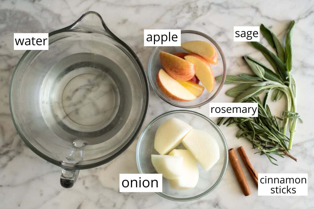 overhead view of the labeled ingredients in this roast turkey recipe