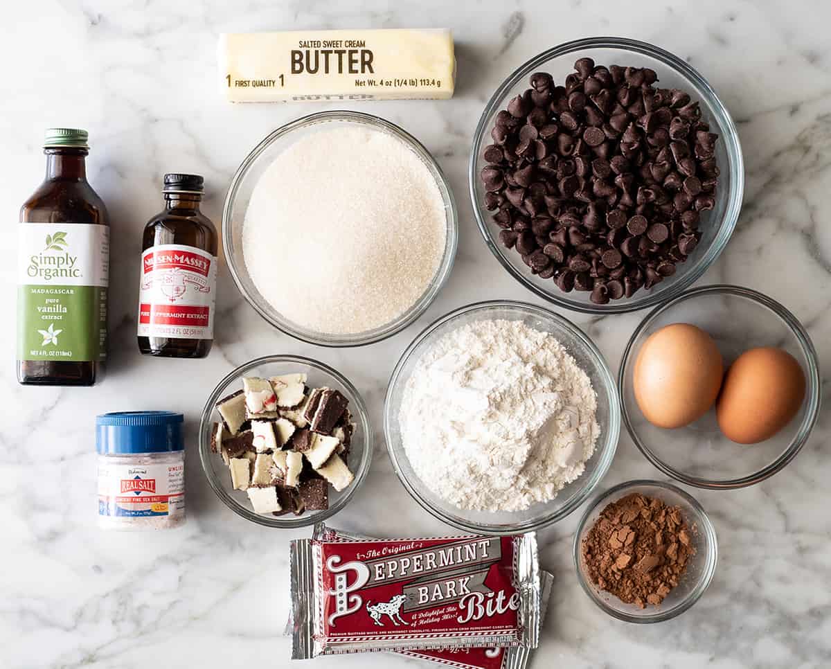overhead photo of the ingredients in this Peppermint Brownie recipe