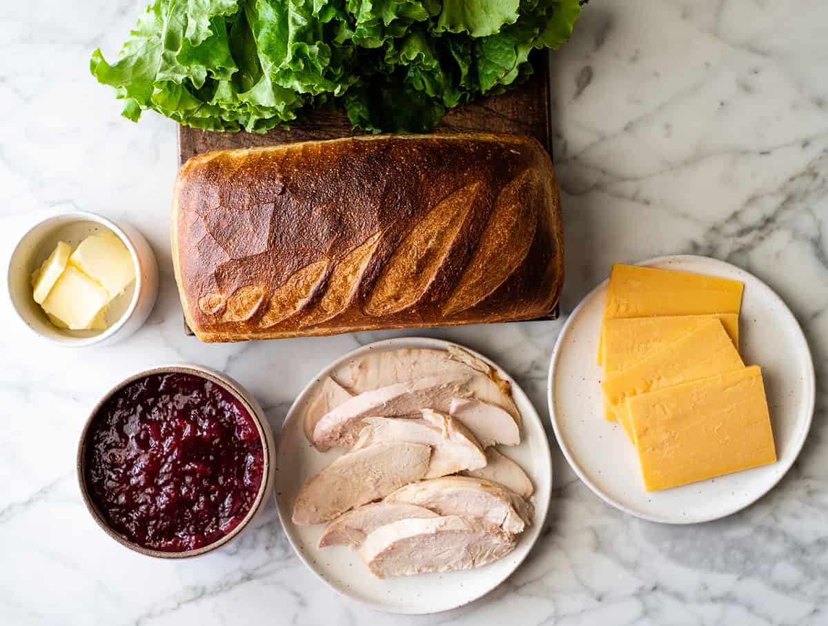 overhead photo of the ingredients in this turkey cranberry sandwich recipe