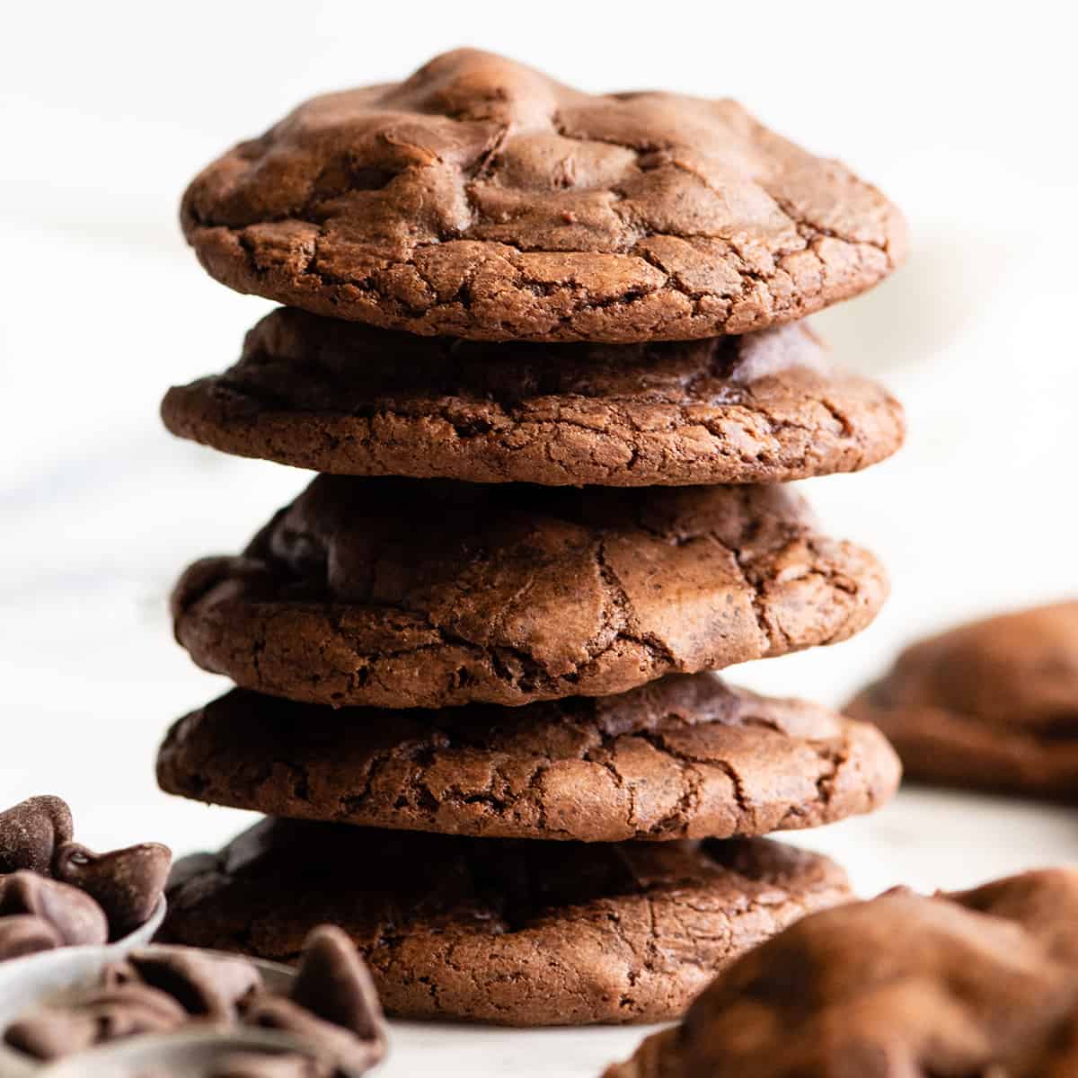 front view of a stack fo 5 Chocolate Brownie Cookies