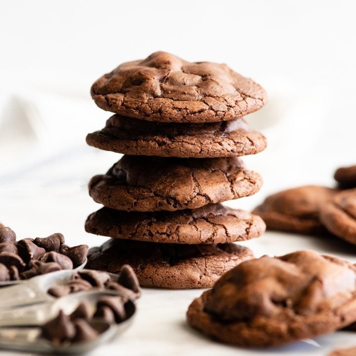 front view of a stack fo 5 Chocolate Brownie Cookies
