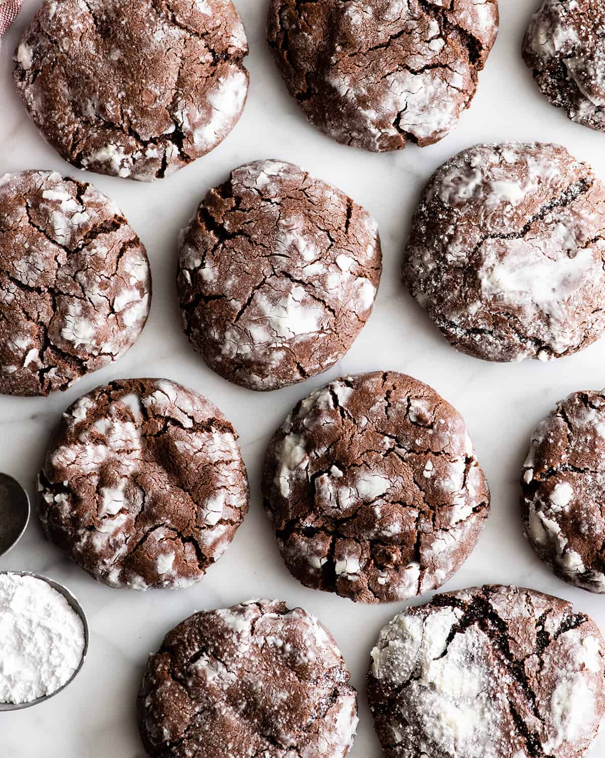overhead view of 10 Chocolate Crinkle Cookies