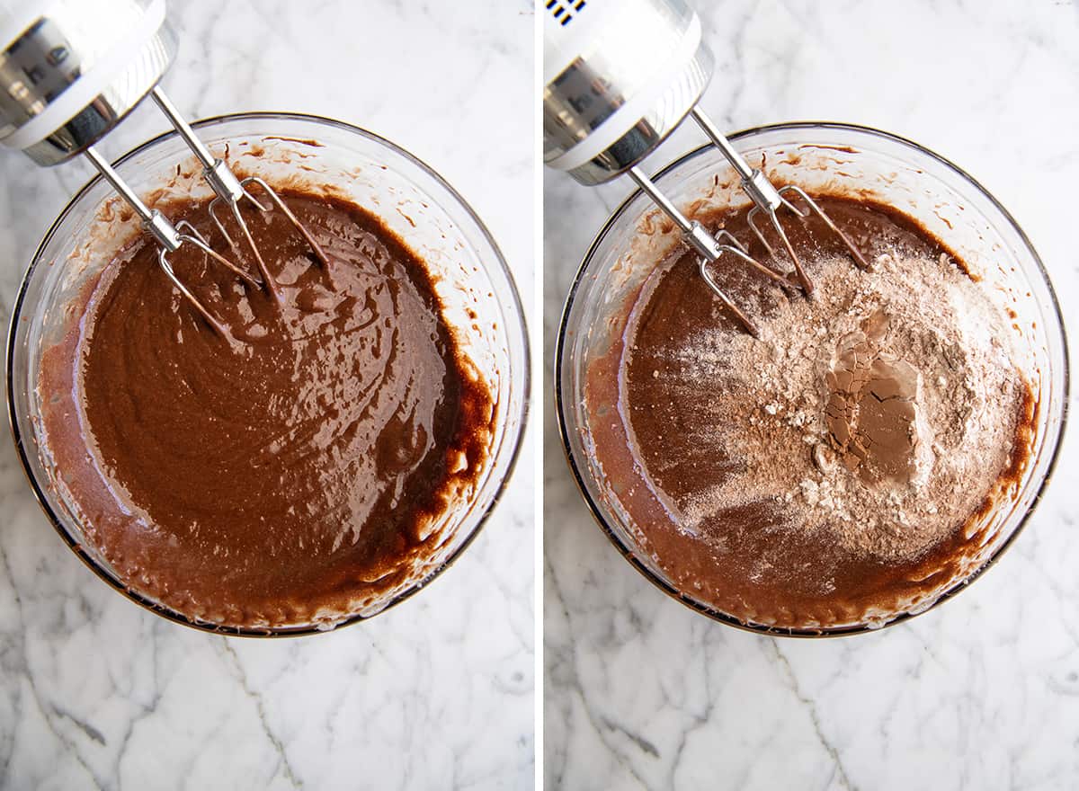 two overhead photos showing How to make Chocolate Brownie Cookies