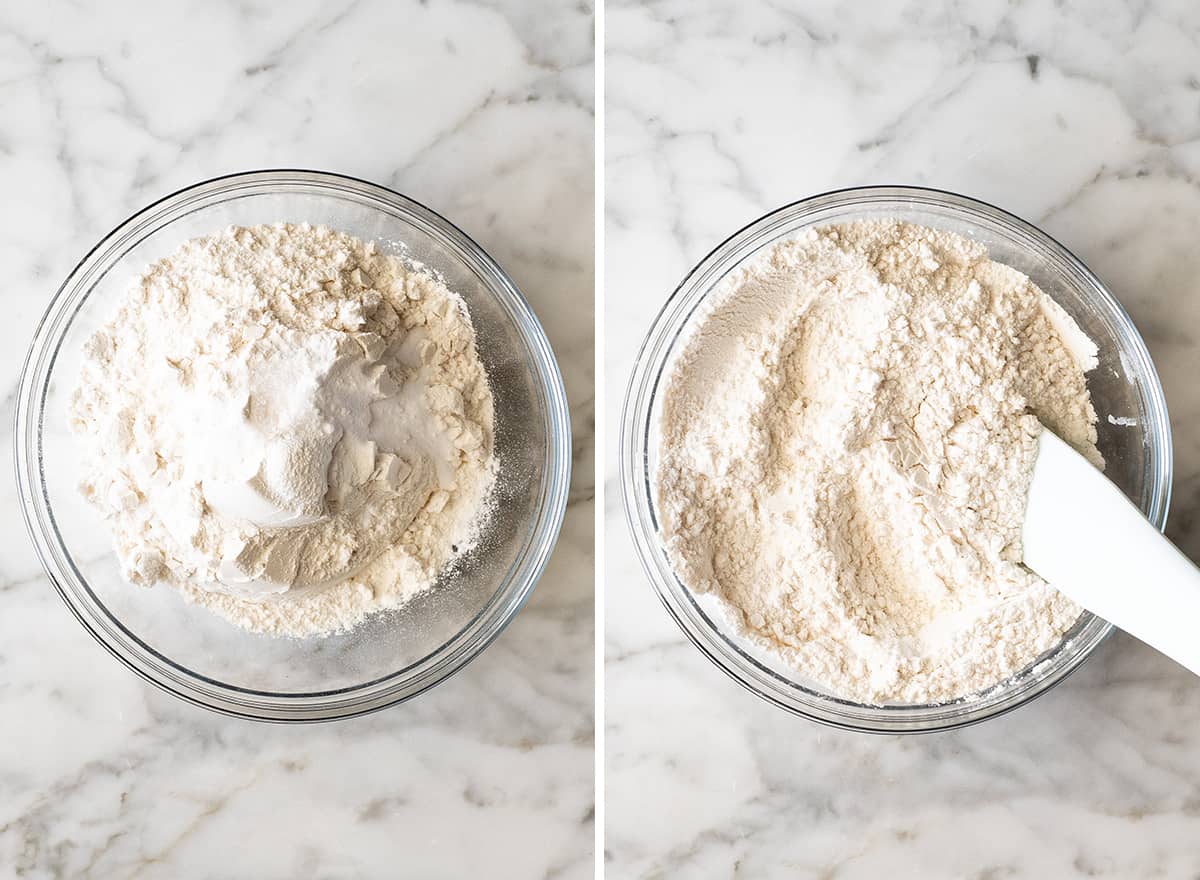 two overhead photos showing how to make White Chocolate Chip Cookies
