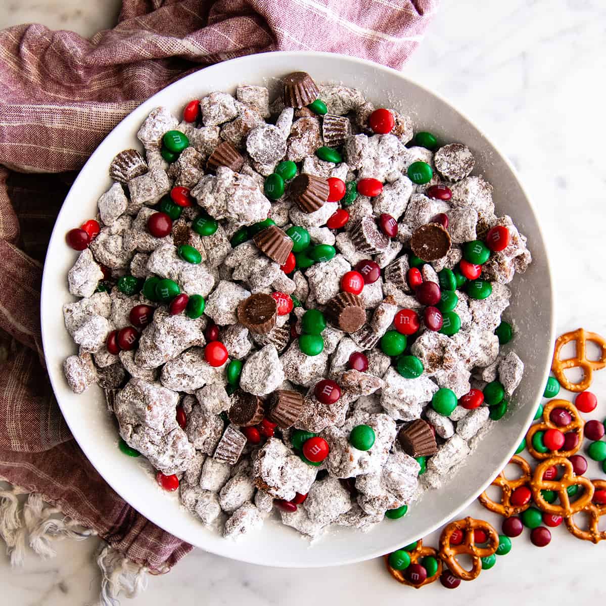 a bowl of Christmas Puppy Chow