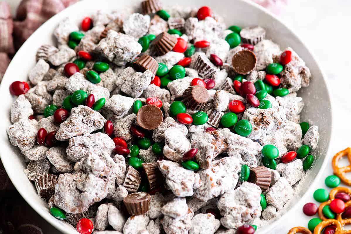 up close photo of Reindeer Food (Christmas Puppy Chow)
