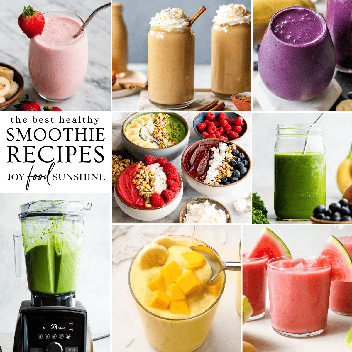 Healthy Smoothie Recipes collage of recipe photos
